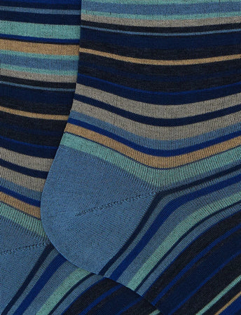 Gallo Calze uomo lunghe cotone righe sottilissime 7 colore blu