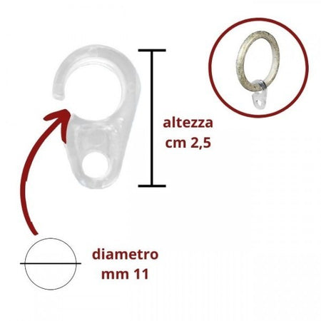 Gancio Aperto Trasparente X Anelli Tende D11 Pz.20