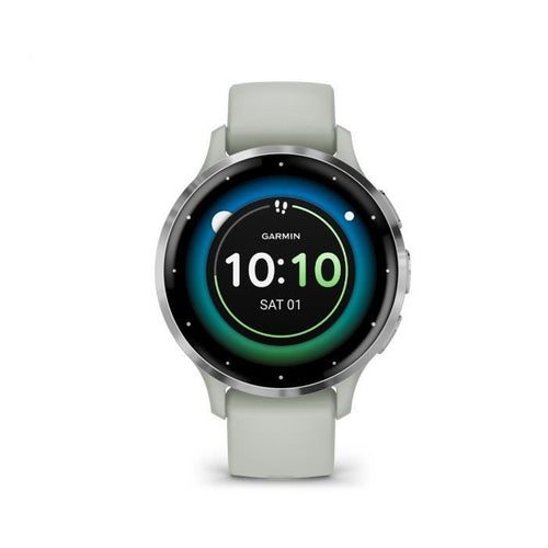 Orologio GPS connesso - GARMIN - Venu 3S - 30,4 mm (1.2) - Acciaio argentato, cassa verde salvia e cinturino in silicone verde salvia