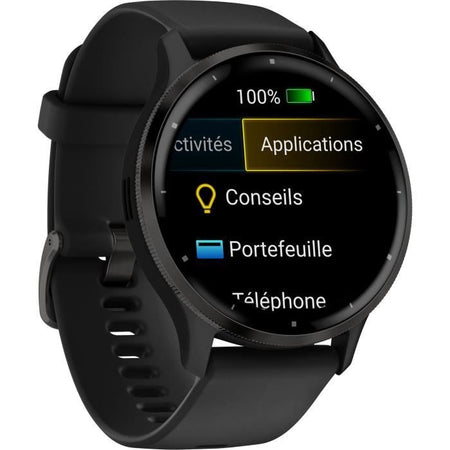 Orologio GPS connesso - GARMIN - Venu 3 - WiFi - 35,4 mm (1,4) - Acciaio grigio, cassa nera e cinturino in silicone nero