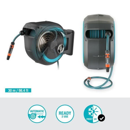 GARDENA Avvolgitubo automatico da parete RollUp L 30 m con bordo bianco