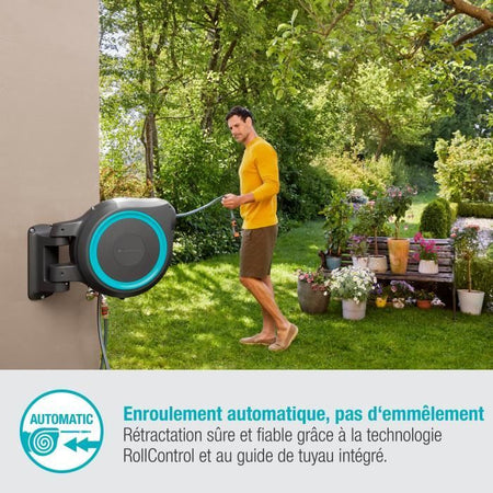 GARDENA Avvolgitubo automatico da parete RollUp L 30 m con bordo bianco