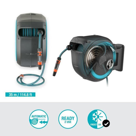GARDENA Avvolgitubo automatico da parete RollUp XL 35 m con bordo bianco