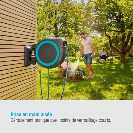 GARDENA Avvolgitubo automatico da parete RollUp XL 35 m con bordo bianco