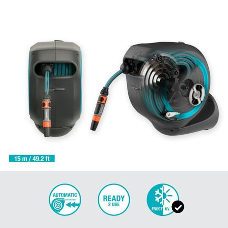 GARDENA Avvolgitubo automatico da parete RollUp S striscia blu 15 m