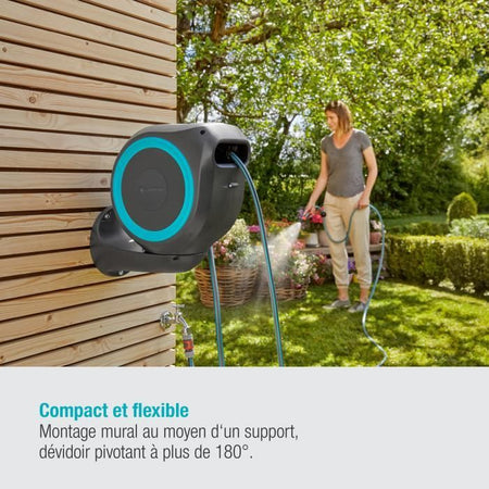 GARDENA Avvolgitubo automatico da parete RollUp S striscia blu 15 m