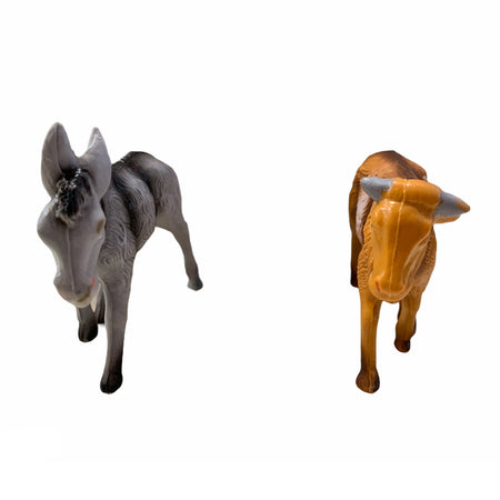 Statuette animali per presepe natalizio bue ed asinello in piedi h7 x 9 cm, set di 2 pezzi