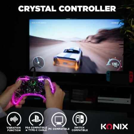 Konix - Controller wireless Crystal per Nintendo Switch, Switch OLED, PC e PS4