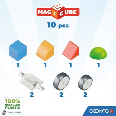 Blocchi magnetici - GEOMAG - Magicube 308 - 10 pezzi - Varie forme - Veicoli - Plastica riciclata