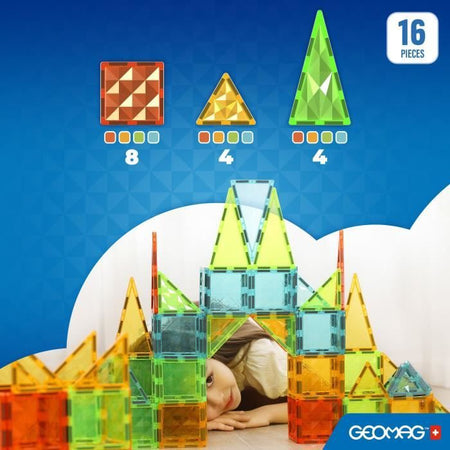 Tessere magnetiche - GEOMAG - Tiles Gems 4100 - 16 pezzi - Forme geometriche - Effetto cristallo