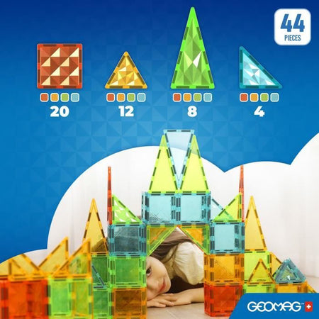 Tessere magnetiche - GEOMAG - Tiles Gems 4102 - 44 pezzi - Forme geometriche - Effetto cristallo