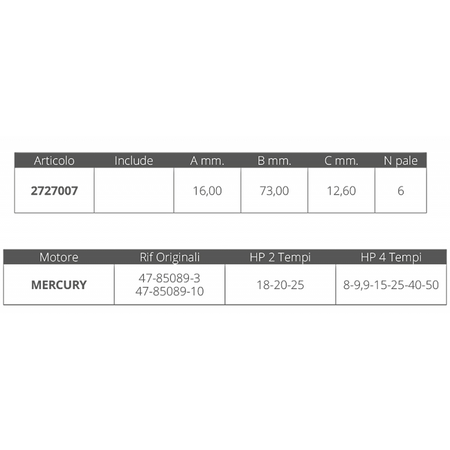 Girante Mercury 2/4T 18-50 Hp