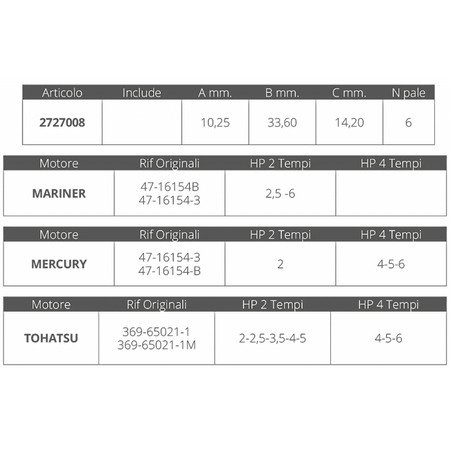 Girante Mercury 2T Tohatsu 2/4T