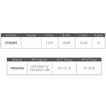 Girante Tohatsu 2/4T 9,9-15-18 Hp