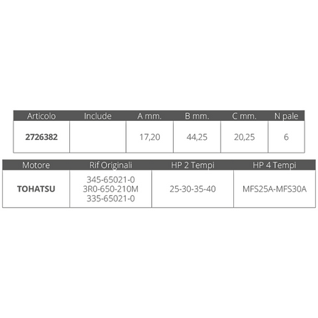 Girante Tohatsu 2T 25-30 Hp