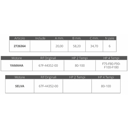 Girante Yamaha/Selva 4T 80-100 Hp