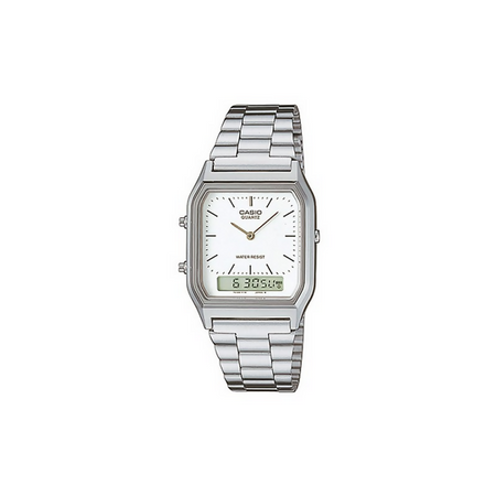 Orologio Casio unisex per uomo e per donna, AQ-230A-7D, quadrante bianco doppio orario analogico e digitale
