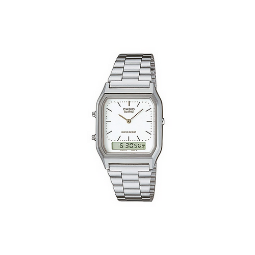 Orologio Casio unisex per uomo e per donna, AQ-230A-7D, quadrante bianco doppio orario analogico e digitale