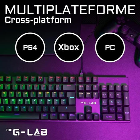 Tastiera da gioco meccanica - THE G-LAB - KEYZ -CARBON -EX/FR - Retroilluminata - Interruttore blu - Poggiapolsi - FR