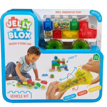 Mattoncini da costruzione - GOLIATH - Kit camion Jelly Blox Vroom - Blocchi morbidi con macchinine! 2 anni