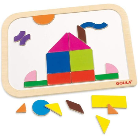 Gioco educativo - GOULA - Scatola con forme magnetiche - 12 attività con 24 pezzi in legno