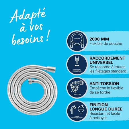 Flessibile doccia - GROHE VitalioFlex 27507001 - 2m - Antipiega - Antitorsione - Attacco universale - Superficie liscia - Cromo