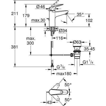 Miscelatore monocomando lavabo - GROHE Swift - 24325001 - Cromo - Taglia M - Risparmio idrico