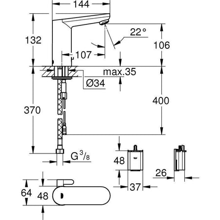GROHE Miscelatore lavabo da piano a infrarossi - Get E - 6 V - Cromo