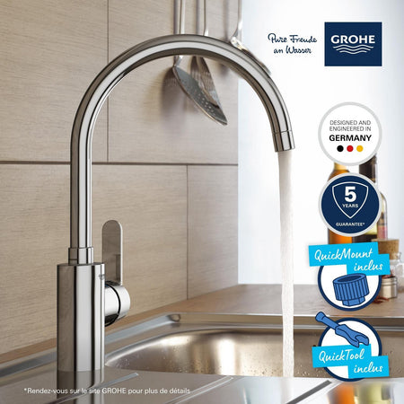 Rubinetto cucina - Cromo - Bocca a C - Bocca alta - Rotazione 150 - GROHE Get - 31494001