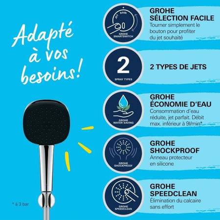 Set doccia con soffione 2 getti, supporto e flessibile - GROHE Vitalio Comfort 110 26399001 - Selezione facile - Risparmio idrico