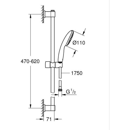 Set doccia con soffione 1 getto, asta da 60 cm e flessibile da 1,75 m - GROHE Vitalio Start 110 27942001 - Risparmio idrico - Cromo