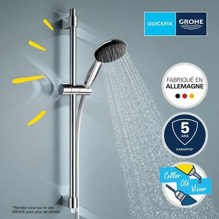 Set doccia con soffione 1 getto, asta da 60 cm e flessibile da 1,75 m - GROHE Vitalio Start 110 27942001 - Risparmio idrico - Cromo
