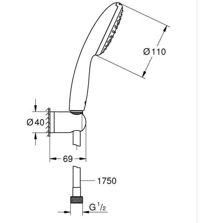 Set doccia con soffione a pioggia 1 getto, supporto e flessibile da 1,75 mt - GROHE Vitalio Start 110 27944001 - Risparmio idrico