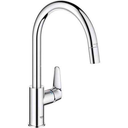 Rubinetto cucina - Cromo - Bocca alta a C - Aeratore estraibile - Rotazione 360 - Limitatore di portata - GROHE Start Curve - 30562000