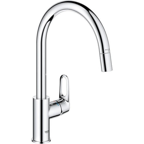 Rubinetto cucina - Cromo - Bocca alta a C - Aeratore estraibile - Rotazione 360 - Limitatore di portata - GROHE Start Flow - 30569000
