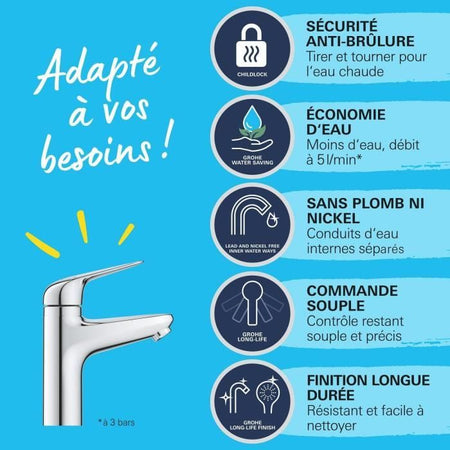 Miscelatore monocomando - GROHE - 24327001 - Lavabo Swift - Con sicurezza bambini - Taglia M
