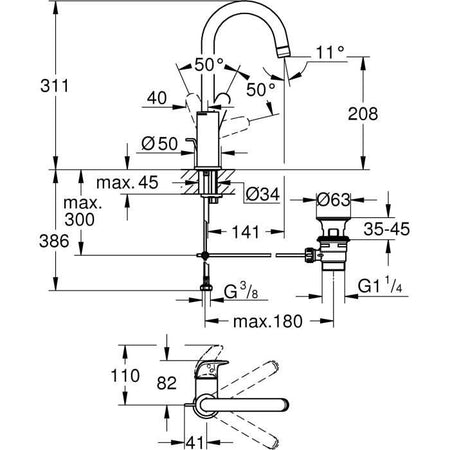 Miscelatore monocomando lavabo - GROHE Swift - 24330001 - Cromo - Taglia L - Bocca alta - Risparmio idrico