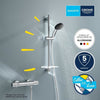 Set doccia con miscelatore termostatico, soffione 3 getti, asta 60 cm e flessibile - GROHE 34791001 - Water saving - Cromo