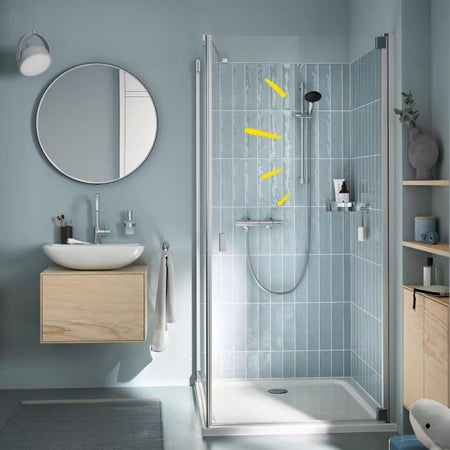 Set doccia con miscelatore termostatico, soffione 1 getto, asta 60 cm e flessibile - GROHE 34597001 - Water saving - Cromo