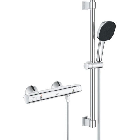 Set doccia con miscelatore termostatico, soffione 3 getti, asta 60 cm e flessibile - GROHE 34237003 - Water saving - Cromo