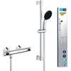 Set doccia con miscelatore termostatico, soffione 1 getto, asta 60 cm e flessibile - GROHE 34800001 - Water saving - Cromo
