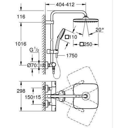 Colonna doccia con miscelatore termostatico - Risparmio idrico - GROHE Vitalio Comfort 250 - Cromo - 26696001