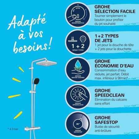 Colonna doccia con miscelatore termostatico - Risparmio idrico - GROHE Vitalio Comfort 250 - Cromo - 26696001