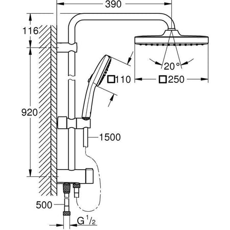 Colonna doccia con deviatore manuale - Risparmio idrico - GROHE Vitalio Comfort 250 - Cromo - 26986001