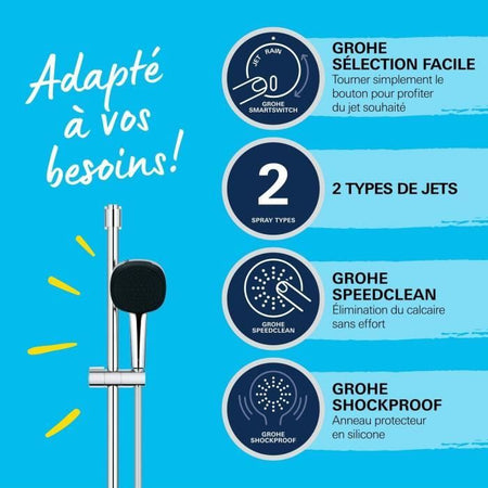 Set doccia con soffione a 2 getti, asta e flessibile - GROHE Vitalio Comfort 110 26928001 - Selezione facile - Risparmio idrico