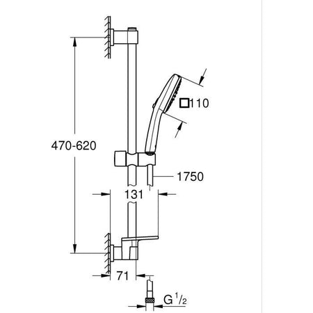 Set doccia con soffione a 2 getti, asta, flessibile e mensola - GROHE Vitalio Comfort 110 26929001 - Risparmio idrico - Cromo