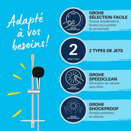 Set doccia con soffione a 2 getti, asta, flessibile e mensola - GROHE Vitalio Comfort 110 26929001 - Risparmio idrico - Cromo