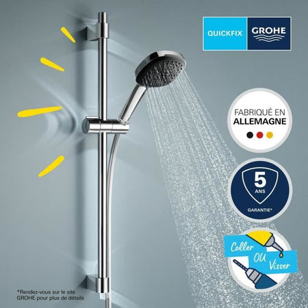 Set doccia con soffione 3 getti, asta e flessibile - GROHE Vitalio Comfort 110 26096001 - Selezione facile - Risparmio idrico