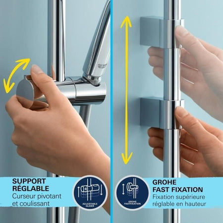 Set doccia con soffione a 2 getti, asta da 60 cm e flessibile - GROHE Vitalio Start 110 26951001 - Risparmio idrico - Cromo