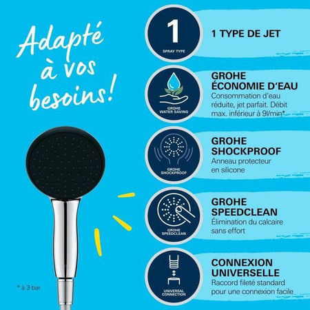 Set flessibile e soffione doccia 1 getto (Rain) - GROHE Vitalio Start 110 26720001 - Selezione facile - Risparmio idrico